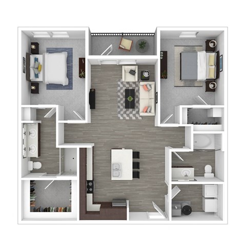 Floor plan for 2 beds, 2 baths, 1164 sqft
